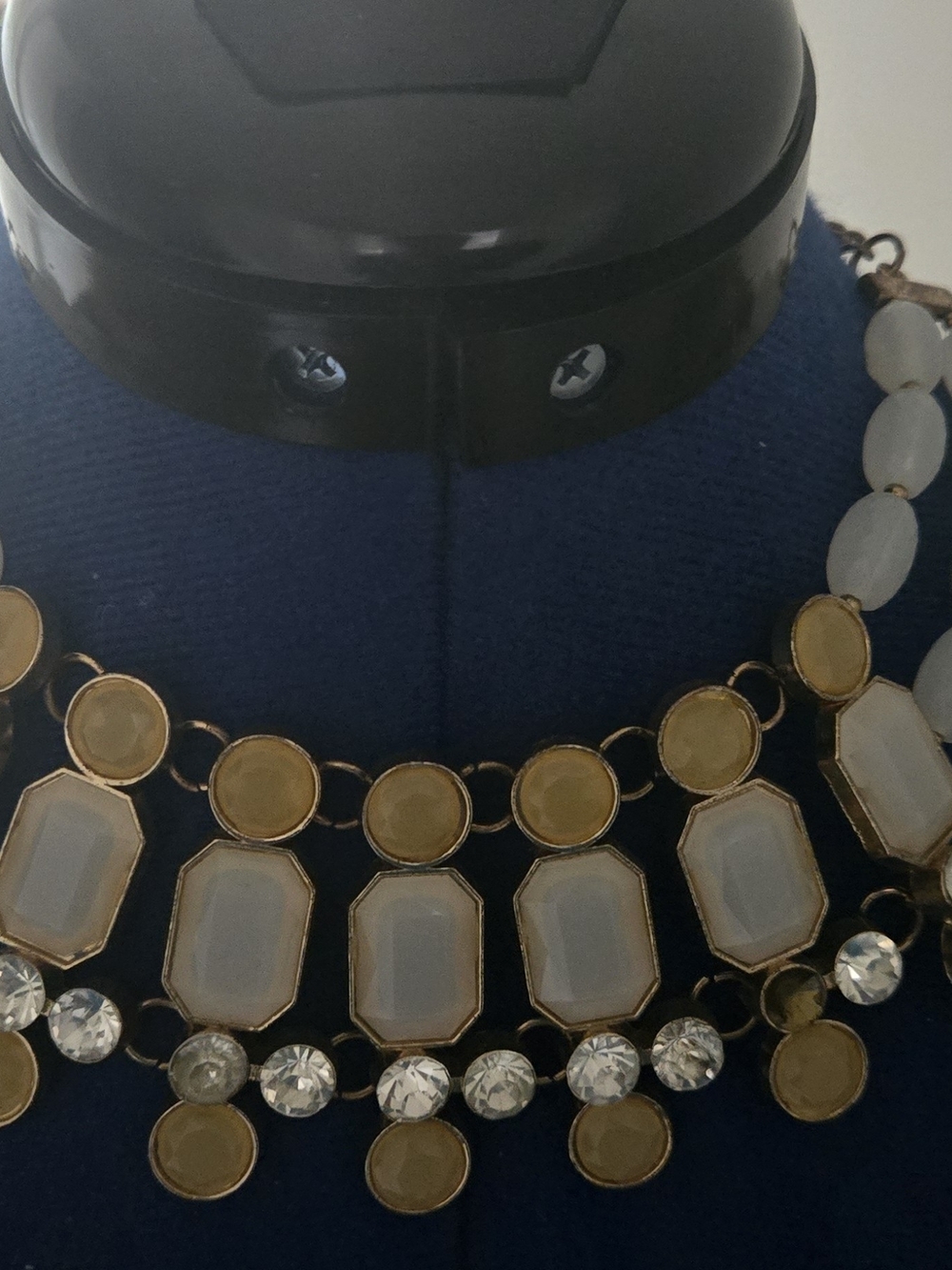 Ashley Stewart Gold and White Multi-Row Statement Necklace